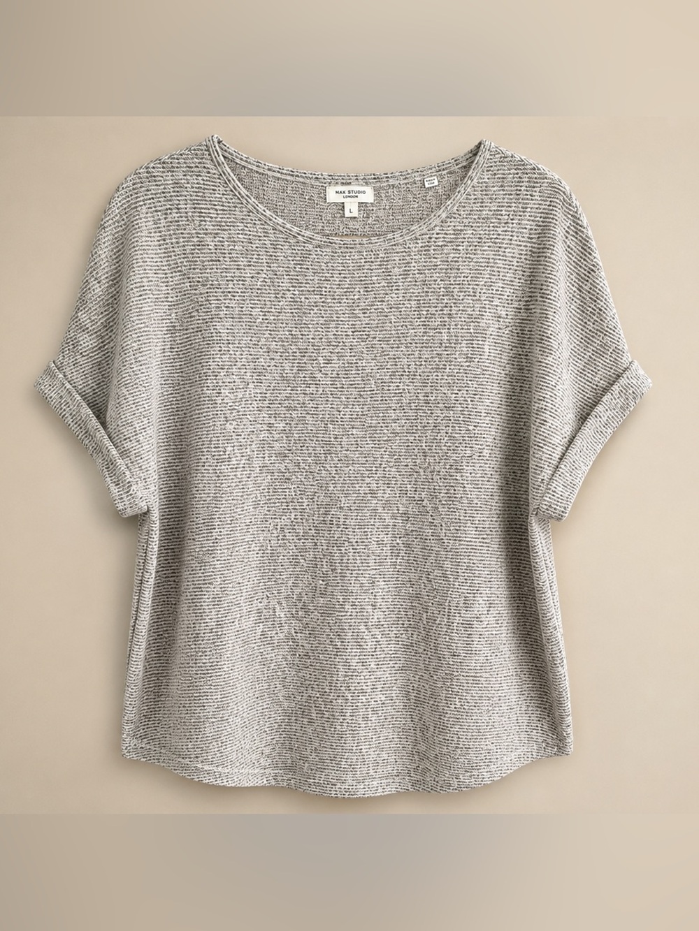 Max Studio Heather Gray Short Sleeve Knit Top